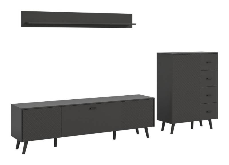 freiraum Wohnwand Linea, (3-teilig), (3-teilig) Lowboard, Wandboard, Kommode, grau - 269x175x40cm (BxHxT) von freiraum
