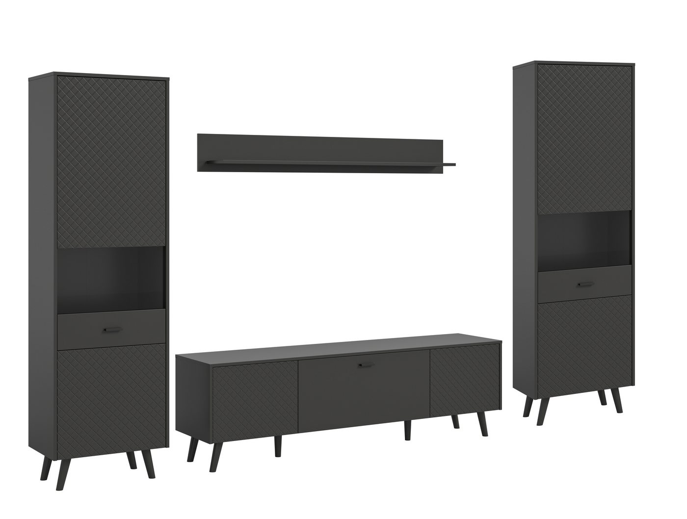freiraum Wohnwand Linea, (4-teilig), (4-teilig) 2 Vitrinen, Lowboard, Wandboard, grau - 331x195x40cm BxHxT von freiraum