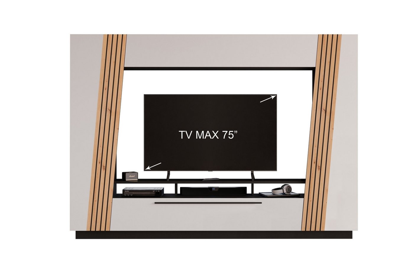 freiraum Wohnzimmer-Set LINDA, in Weiss / Dekor Lamellen Artisan Eiche Dekor - 275x194,5x40cm (B/H/T) von freiraum