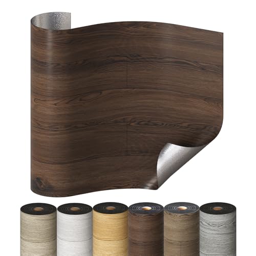 Selbstklebende Holzoptik Vinylboden, Verdickter PVC Bodenbelag, Vinyl-Fußböden Bodenfliesen Wasserfest, Langlebig für Wohnzimmer, Schlafzimmer, Büros 60x1000cm Dunkelbraun 2er-Pack von frelook