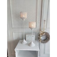 Hohes Metall Windlicht Mit Glaseinsatz in Shabby Chic L Auf Fuß Landhaus von frenchandshabby