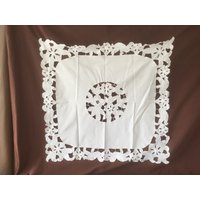 Tischdecke. Antike Handbestickte Leinen Tischdecke Mit Richelieu Stickerei. Vintagedecke Tisch. Nappe Ancienne von frenchantiquelinen
