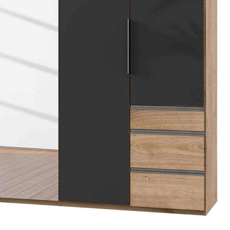 home24 Drehtürenschrank Level 36 C 300 x 236cm Mehr als 5 Schubladen Plankeneiche Dekor/Glas Grau 2 Spiegeltüren von home24