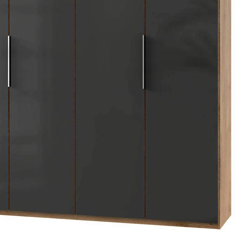 home24 Drehtürenschrank Level 36 C 300 x 236cm ohne Plankeneiche Dekor/Glas Grau ohne Spiegeltür/-en von home24