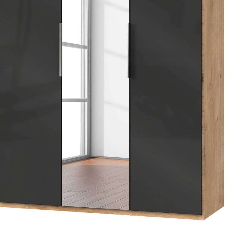 home24 Drehtürenschrank Level 36 C 150 x 236cm ohne Plankeneiche Dekor/Glas Grau 1 Spiegeltür von home24