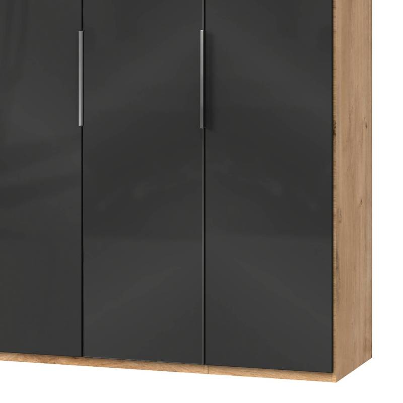 home24 Drehtürenschrank Level 36 C 150 x 236cm ohne Plankeneiche Dekor/Glas Grau ohne Spiegeltür/-en von home24