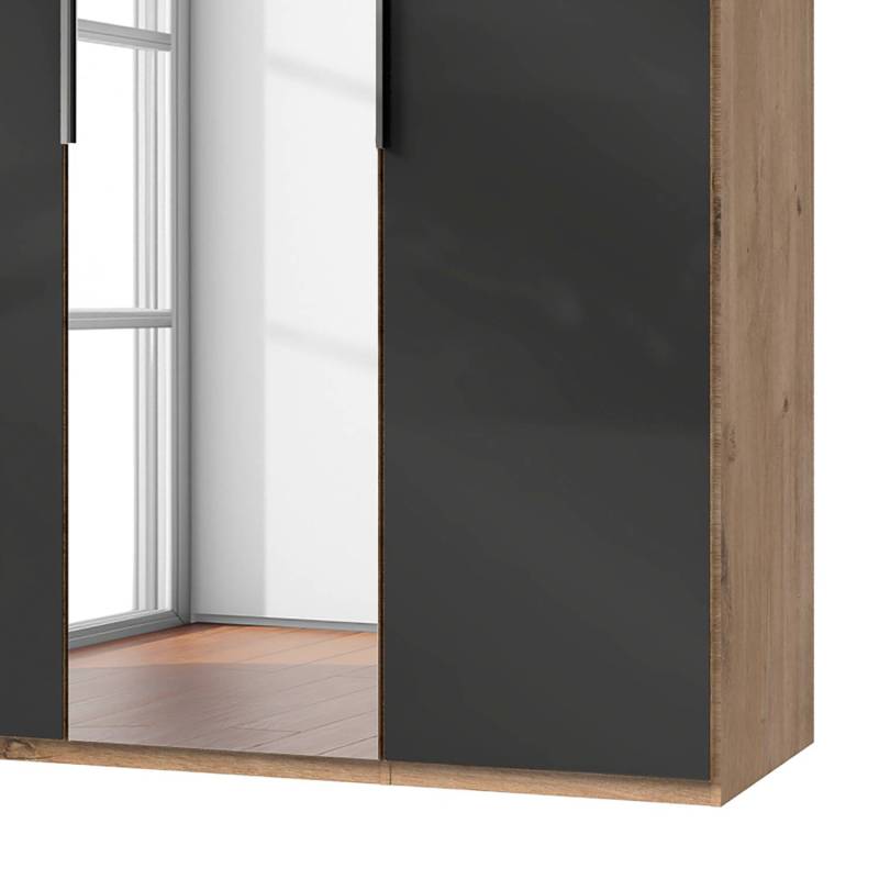 home24 Drehtürenschrank Level 36 C 150 x 216cm ohne Plankeneiche Dekor/Glas Grau 1 Spiegeltür von home24