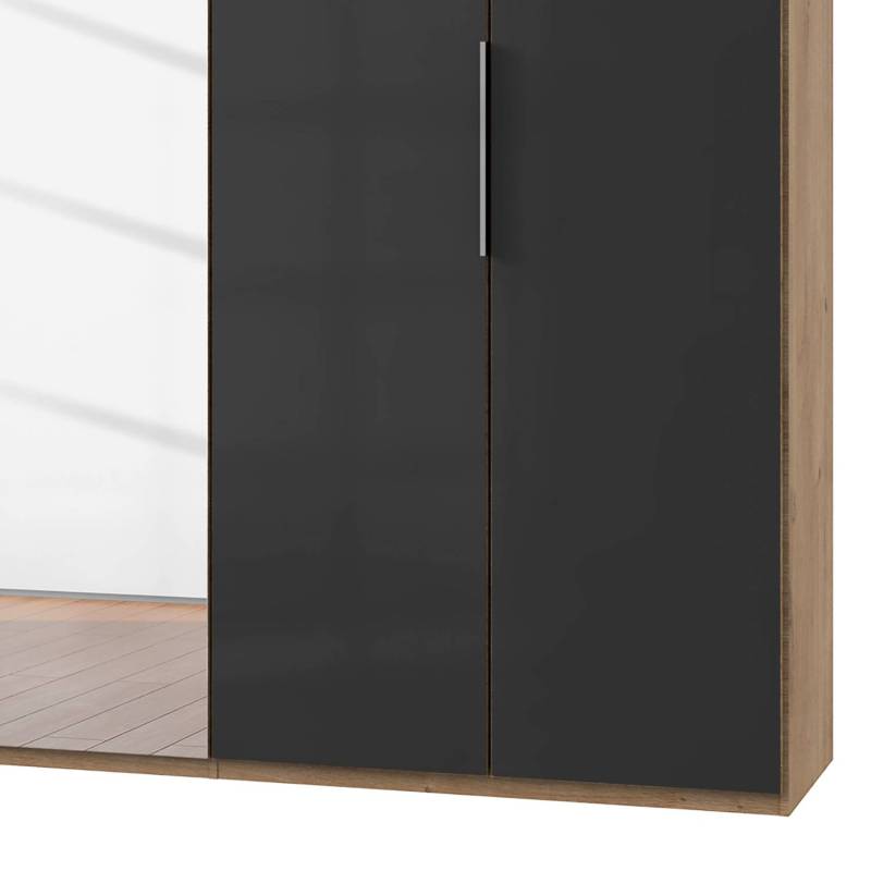 home24 Drehtürenschrank Level 36 C 300 x 216cm ohne Plankeneiche Dekor/Glas Grau 2 Spiegeltüren von home24