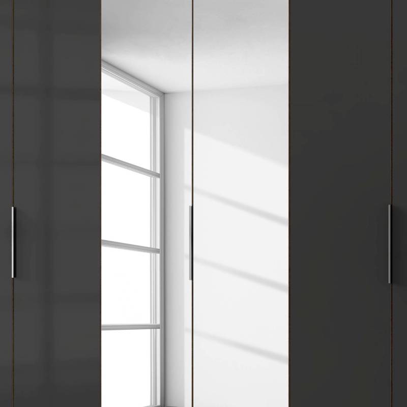 home24 Drehtürenschrank Level 36 C 300 x 236cm ohne Plankeneiche Dekor/Glas Grau 2 Spiegeltüren von home24