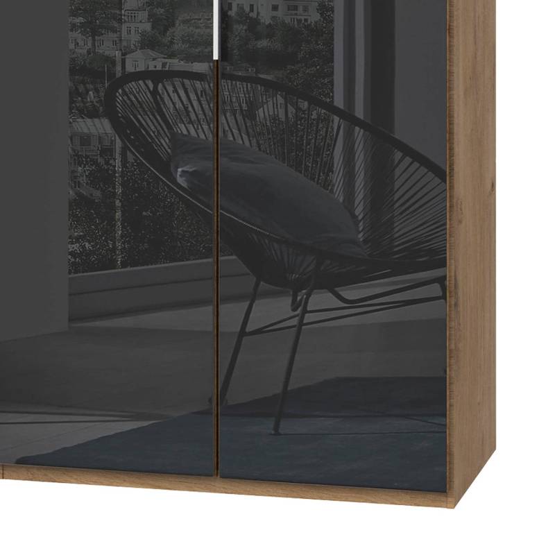 home24 Drehtürenschrank Level 36 C 100 x 216cm ohne Plankeneiche Dekor/Glas Grau ohne Spiegeltür/-en von home24
