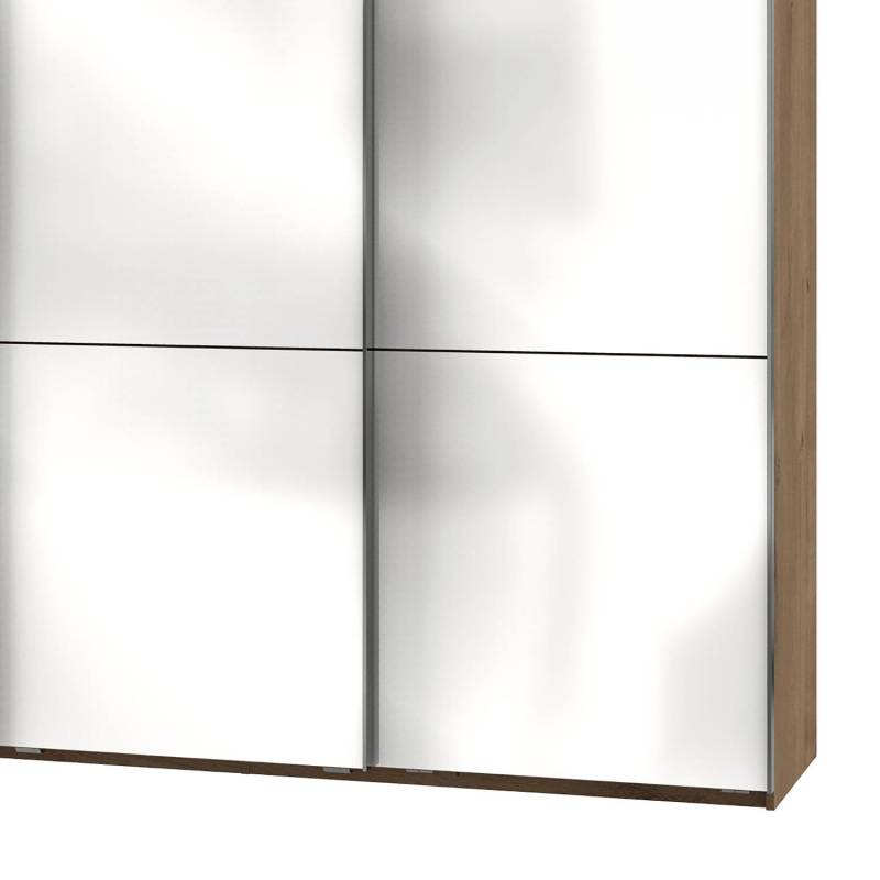 home24 Schwebetürenschrank Level 36 C 300 x 216cm ohne Braun/Hochglanz Weiß/Eiche Dekor von home24