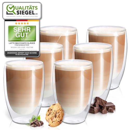 Fresh Master Latte Macchiato Gläser - Barista Premium Qualität für besten Genuss - 400 ml Thermo Glas Tassen Set doppelwandig I doppelwandige Kaffeegläser (6x400ml) von Fresh Master