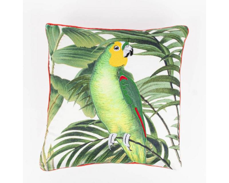 freundin Home Collection Dekokissen Dekokissen Papagei Veloursoptik Kederumrandung grün weiß rot 45x45cm von freundin Home Collection