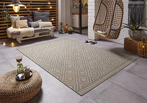 freundin Home Collection Mia In- & Outdoor Teppich - Wetterfest Modernes Design für Balkon Terrasse Wintergarten Badteppich Wohnzimmerteppich Wasserfest, Taupe, 200x290cm von freundin Home Collection
