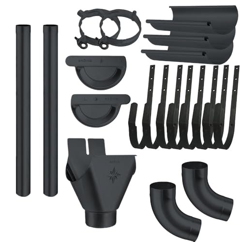 Dachrinnen Komplettset verzinkt farbig | 8tlg. 250mm | 7tlg. 280mm | 6tlg. 333mm (Anthrazit ca. RAL 7016, 2 Meter 6tlg. 333mm) von frick