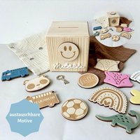 Austauschbare 3D-Spardose Mit Namen Für Kinder - Perfektes Geschenk Zur Geburt, Taufe Oder Geburtstag, Individuelles Design | Frillydesigns von frillydesignsshop