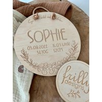 Namensschild Mit Geburtsdaten Aus Holz Personalisiertes Geschenk Zur Geburt Taufe Kinderzimmer Deko | Frilly Designs von frillydesignsshop