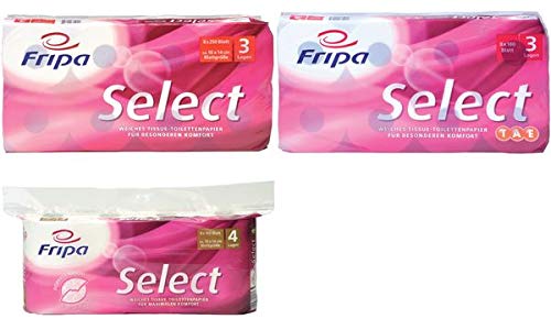 FRIPA Toilettenpapier Select - 3-lagig, TAE, geprägt, hochweiß, 8 Rollen à 180 Blatt; Packungsinhalt: 8 Rollen von fripa