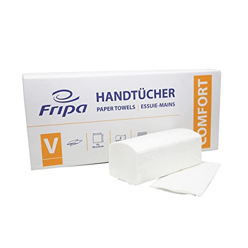 Fripa Papiertücher Comfort: 2-lagig, 20 Bund x 160 Blatt, 100% Zellstoff, V-Falz, hochweiß von fripa