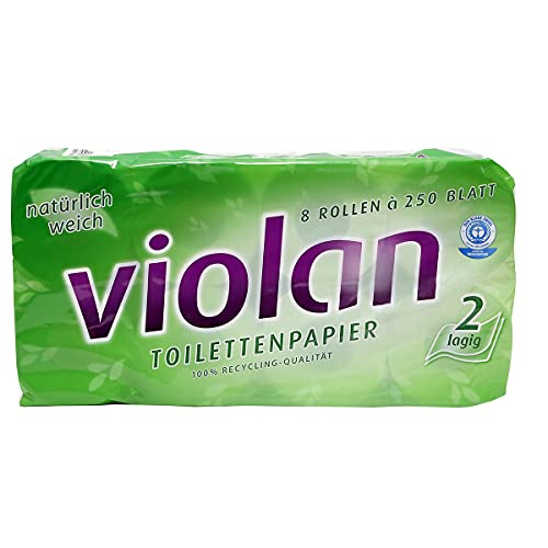 fripa Toilettenpapier 2-lagig, WC Papier Violan: Recycling, 8 Rollen, 250 Blatt/Rolle weiß von fripa