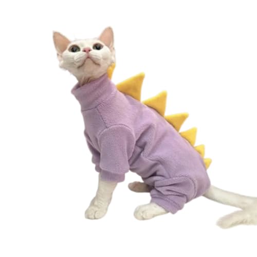 Süßes Fleece-Sweatshirt in Dinosaurier-Form, weich, lila-blau, Katze, warmer Mantel, bequem, Sphynx, Katze, 4-beiniger Overall, Herbst von frissin