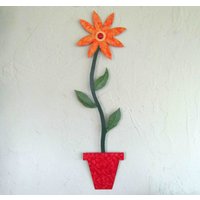 Blumen Kunst Metall Schmale Wand Skulptur Wunderliche Volkskunst Hoch Rot Orange Moderne Küche 8 X 24 Bereit Zu Versenden von frivoloustendencies