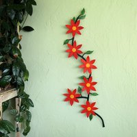 Blumenranke Mutter Geschenk Große Skulptur Klettern Nachlaufende Orange Blumen Clematis Küche Wandkunst Eingangsbereich Upcycled Metal 22 X 42 von frivoloustendencies