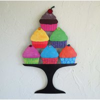 Cupcake Kunst Metall Küche Wandkunst Mama Geschenk Skulptur Recyclingmetall Cupcakes Bäcker Chef Bunt Wunderlich 9 X 14 Auf Bestellung Gefertigt von frivoloustendencies