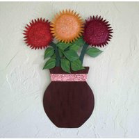Blumenkunst Küchenblume Geschenk Für Sie Wandkunst Metall Sonnenblume Skulptur Handgemacht Handbemalt 14 X 18 Rot Orange Gelb von frivoloustendencies