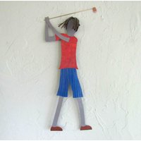 Golf Kunst Metall-Wanddekor Kerl Golfer Recycelte Metallwandkunst Sport Thema Geschenk Skulptur Männlicher 19 "x 8" Sofort Lieferbar von frivoloustendencies
