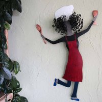 Großer Tanzender Koch, Metall-Wand-Kunst-Skulptur Recyceltes Küchen-Dekor | 19x31 Großer Tanzender Koch, Metall-Wand-Kunst-Skulptur Recyceltes Küchen-Dekor | 19x31 von frivoloustendencies