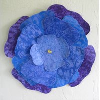 Large Blume Metall Wand Kunst Skulptur Recycling Blumen Blau Lila Handmade Usa 16 Zoll von frivoloustendencies