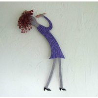 Musikerkunst - Lady Singer Wandkunst Aus Recyceltem Metall, Musikthema, Skulptur, Musikzimmer, 12 X 20 cm, Auf Bestellung Gefertigt von frivoloustendencies