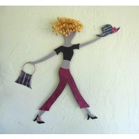 Shopper Dame Metall Wand Kunst Skulptur - Babs Upcycled Geschenk Für Sie Blond Rosa Schwarz 19 X 21 Bereit Zu Versenden von frivoloustendencies