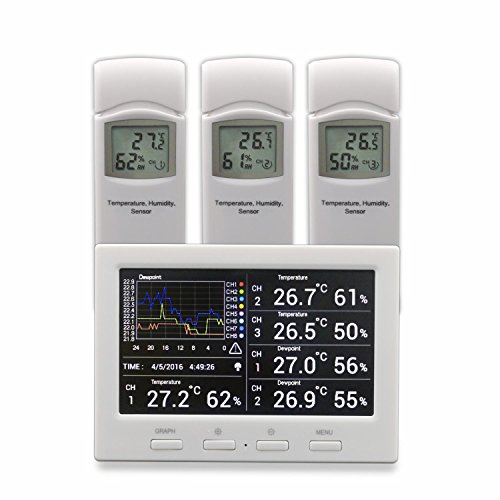 Funk Thermometer Froggit DL5000 - Funk Wetter Datenlogger inkl. 3 Funksensoren (PC-Auswertung, Temperatur, Luftfeuchtigkeit, Wärmeindex, Taupunkt) von froggit