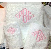 Monogrammiert 3 Stück Neue Weiße Handtücher Set - Grandeur Gastlichkeit 100% Baumwolle von frogleap44