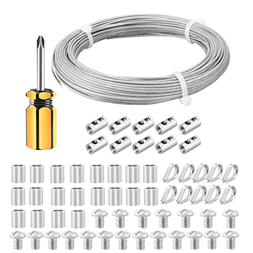 FSHIHINE 2mm Gartendrahtseil Stahlseil, PVC-ummantelt Rankhilfe Seil 304 Edelstahl Bilderaufhängungsdraht 30m mit Kabelkauschen, Crimphülsen,Drahtseilklemmen, für hängende Außenleuchten,Zaun,Geländer von fshihine