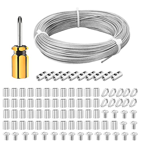 FSHIHINE 2mm Gartendrahtseilkabel 50 m Edelstahldrahtseil, PVC-ummantelt für Rankhilfe, Stützsystem, Wäscheleinen, Hängeleuchten, Bildpisplay, Zaun mit Kabelkauschen, Crimphülsen, Drahtseilklemmen von fshihine