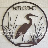 Reiher Und Rohrkolben Willkommen Rustikales Dekor 18 "Benutzerdefinierte Willkommensschild Wildlife Vogel Zeichen Rohrdommeln von fttdesign