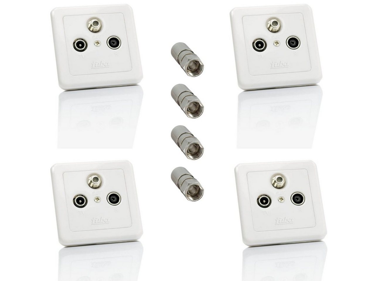 fuba Antennensteckdose 4x GAD 300 Sat-Dose 3-Fach Enddose XCon S8 F-Kompressionsstecker 7,5mm von fuba