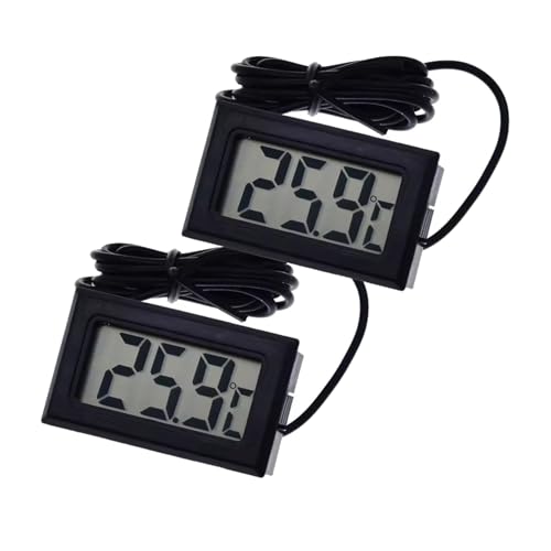 2x Digital Einbau LCD Thermometer mit Fernfühler Außensensor - Temperaturüberwachung Temperatur Zimmerthermometer für Innen Büro Wohnzimmer - für Kühlschrank Gefrierschrank Aquarium | schwarz von fuchswerk