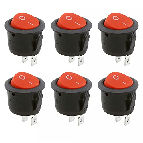 6x Kippschalter Wippschalter 2 polig rund, Rot Schwarz Weiß ON/OFF 6A/250V Kunststoff push Button Switch | schwarz-rot von fuchswerk