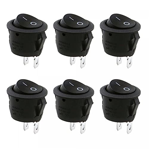 6x Kippschalter Wippschalter 2 polig rund, Rot Schwarz Weiß ON/OFF 6A/250V Kunststoff push Button Switch | schwarz von fuchswerk
