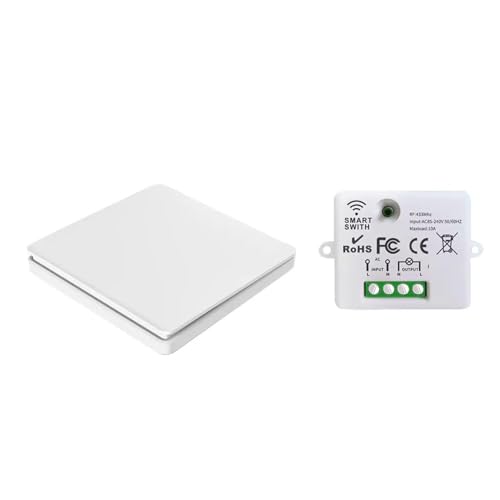 Funkschalter Set - Funk-Wandschalter Lichtschalter mit Empfänger - 30M Reichweite Drahtlos Kinetischer Batterieloser 230V 10A | 1-Kanal/1-Schalter von fuchswerk