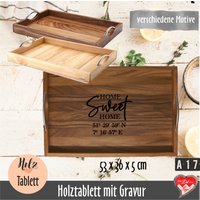 Großes Tablett Aus Akazienholz Mit Metallgriffen Personalisiert Individueller Gravur | Geschenk Zur Hochzeit von fuerdichvonherzen