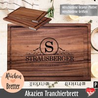 Personalisiertes Tranchierbrett Aus Dunklem Holz | Küchenbrett Akazie Mit Individueller Gravur von fuerdichvonherzen