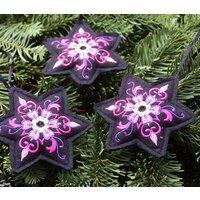 3Er Set Weihnachtstern Bestickt Schwarz Dekostern Filz Xmas Baumschmuck von fuersherz