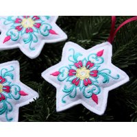 3Er Set Weihnachtstern Bestickt Weiß Türkis Dekostern Filz X-Mas von fuersherz