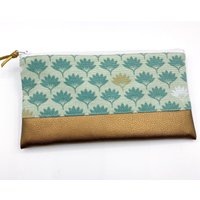 Blätter Grün Mint Stiftemäppchen Blatt Muster Mit Kunstleder Bronze von fuersherz