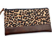Leo Muster Canvas Stiftemäppchen Mit Vintage Kunstleder Boden Braun Leopardenstoff Stiftetasche von fuersherz